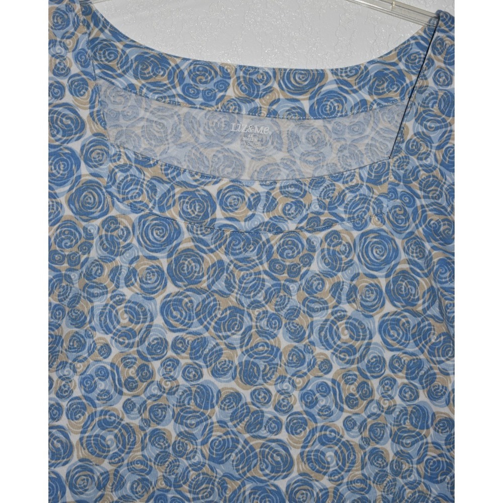 Liz & Me 4X Top Blue/White Squared Neck Short Slv 100% Cotton Shirt Blouse 30/32 - Picture 10 of 16